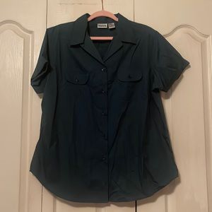 Basic Editions Forest Green Button Down Short Sleeve